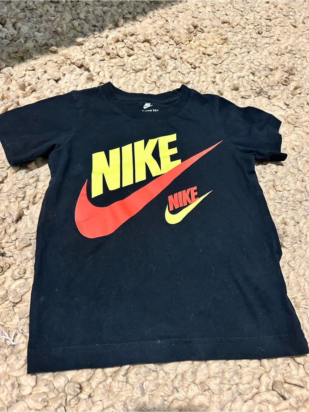 Nike Kids Black Tee with Neon Yellow & Red Swoosh